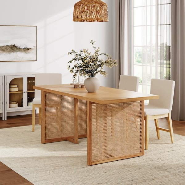 Nathan James Willow Bohemian Warm Pine MDF w/Wood Veneer 70 in. Sled Base Dining Table, 6-Seater Kitchen Table with Solid Wood Legs