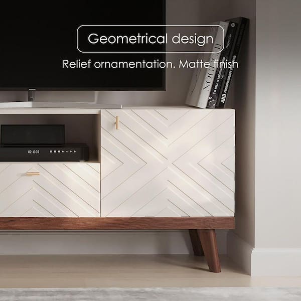 LIVING SKOG Alba 59 in. Beige TV Stand with Drawer Fits TV's up to 65 in. with Cable Management and Wood Legs Alba B