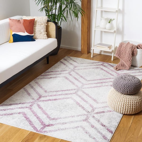 Adirondack Ivory/Plum 6 ft. x 9 ft. Distressed Diamond Area Rug