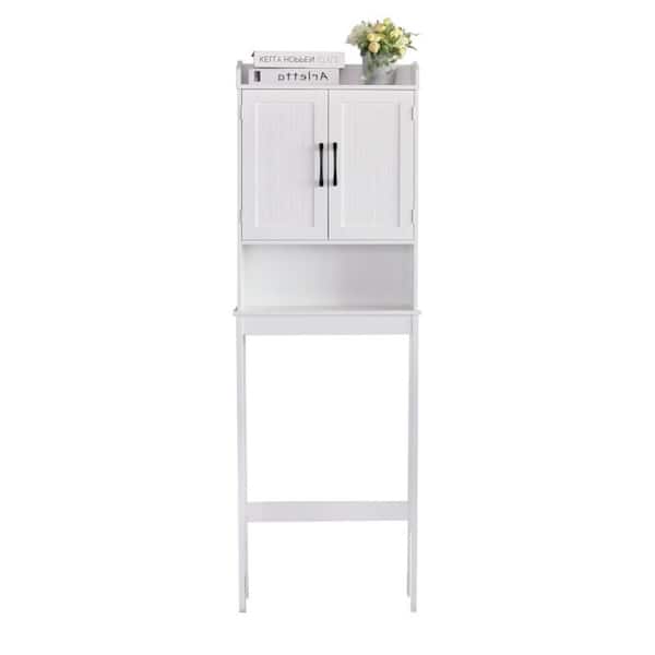 Unbranded 21.6 in. W x 67 in. H x 7.4 in. D Bathroom Solid Wooden Over the Toilet Storage Cabinet Organizer in White