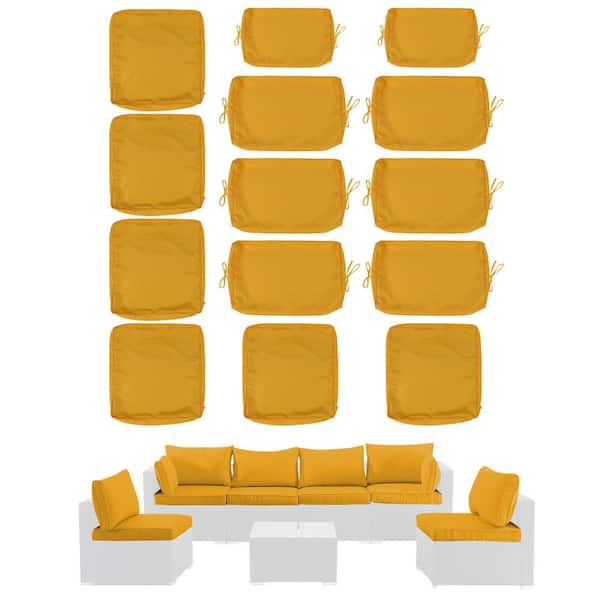 14-Pack Cushion Covers for 7-Pieces (6-Seaters) Wicker Rattan Sectional Sofa Outdoor Cushion Slipcover Only Cover Yellow