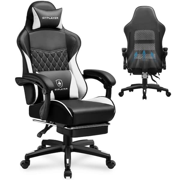 ComHoma Gaming Chair with Footrest,Removable Cover and Lumbar Support High Back Faux Leather Computer Gaming Chair in White