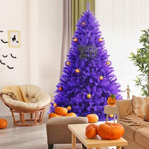 7 ft. Pre-lit Purple Artificial Christmas Tree Halloween Tree with Mini Pumpkins