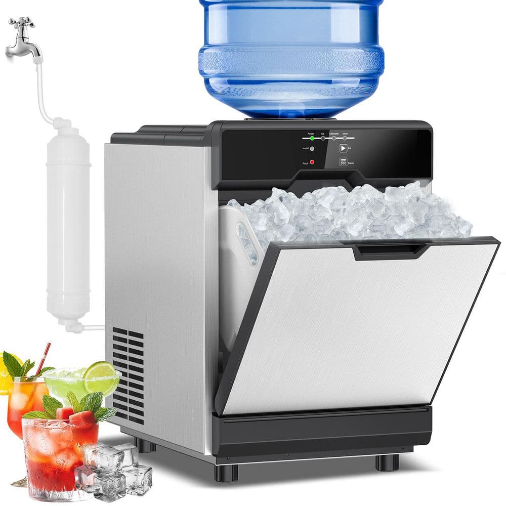 15.65 in. Stainless Steel 80 lb. /24 H Freestanding Countertop Ice Maker Full Size Ice Cubes with 20 lbs. Ice Storage