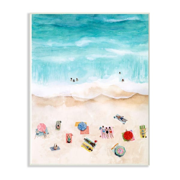Stupell Industries 12 in. x 18 in. "Beach Family Coast Ocean Blue" by Grace Popp Wood Wall Art