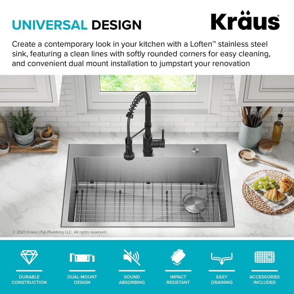 33 Inch Stainless Steel Drop-In Single Bowl Kitchen Sink Set