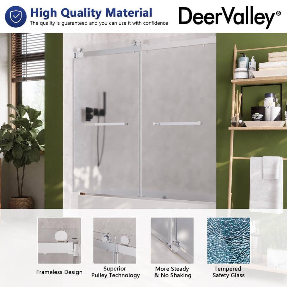 Chrome Double Sliding Frameless Bathtub Shower Door with Frosted Glass