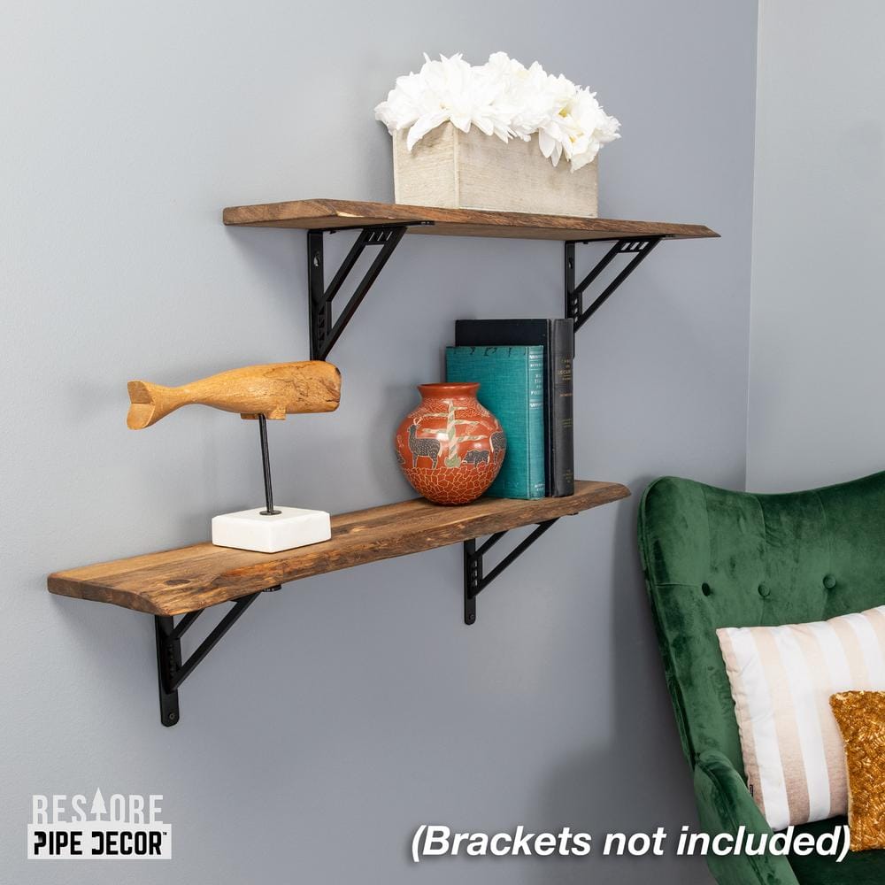 36" Medium Brown Solid Pine Live Edge Wall Shelf Set