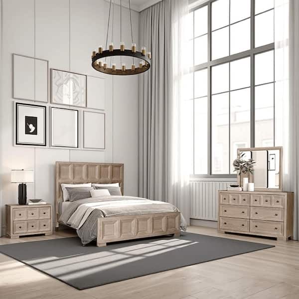 Kizie 5-Piece Beige and Bronze Queen Engineered Wood Bedroom Set