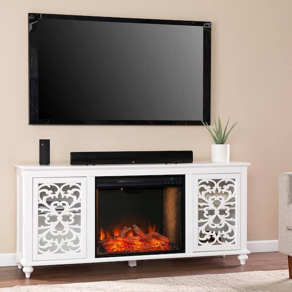 Southern Enterprises Morine 58 in. Smart Electric Fireplace in White