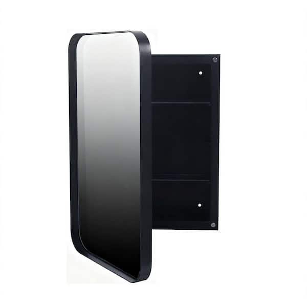 Modern 16 in. W x 24 in. H Rectangular Black Metal Medicine Cabinet with Mirror, Adjustable Shelves, Storage Shelves