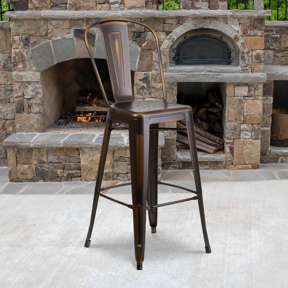 Distressed Copper Metal 30" Bar Stool with Slat Back