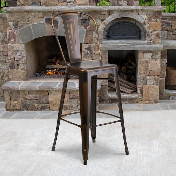 30 in. Distressed Copper Metal Bar Stool