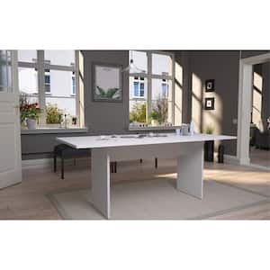 NoMad Modern White Wood 67.91 in. Double Pedestal Dining Table Seats 6