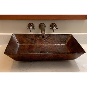 Rectangle 20 in. Hammered Copper Vessel Sink in Oil Rubbed Bronze