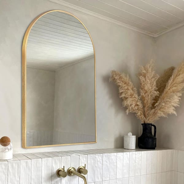 Sxiawe 24 in. W x 36.2 in. H Arched Aluminum Frame Gold Wall Mirror/Classic Accent Mirror