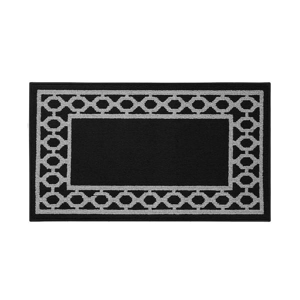 Machine Washable Non-Skid Black/Twisted Gray  2.2 ft. x 4 ft. All Loop Tufted Area Rug