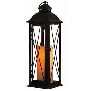 Siena 16 in. Antique Brown LED Lantern with Timer Candle