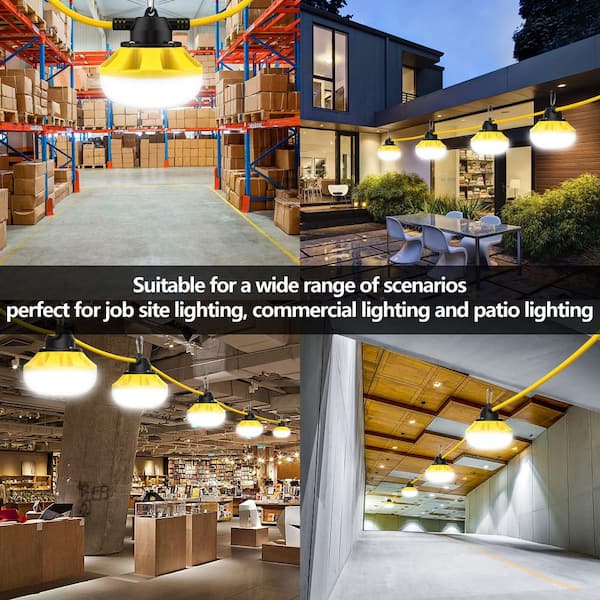 50 ft. 120 Volt LED Construction String Lights, Linkable, 5000K Daylight, w/ Climbing Hooks,for Jobsite, Patio,Walkways