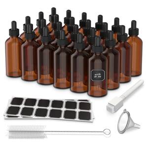 4 oz. Glass Dropper Bottles with Funnel, Brush, Marker and Labels - Amber (Pack of 24)