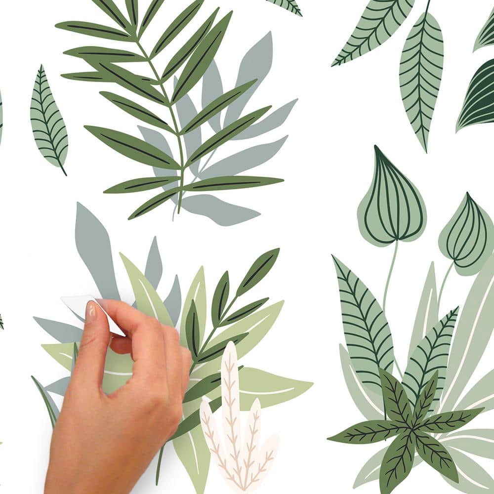 Green and Sage Tropical Leaves Peel and Stick Wall Decals