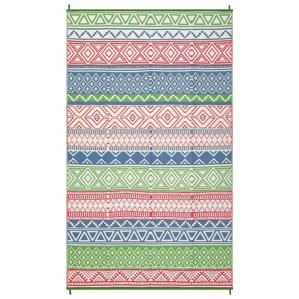9*18FT Four colors Boho Reversible Waterproof Outdoor Patio Rug, for Deck/Porch/Balcony/Backyard/Picnic