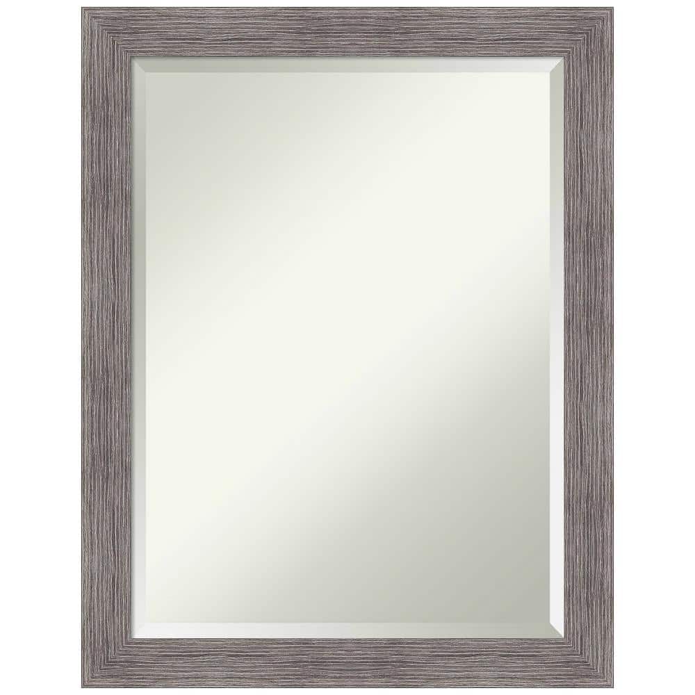 Plank Pinstripe Grey Narrow Framed Beveled Bathroom Mirror