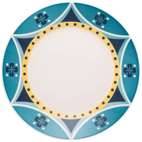 Manhattan Comfort 10.24 in. Actual Yellow and Blue Dinner Plates (Set of 6)