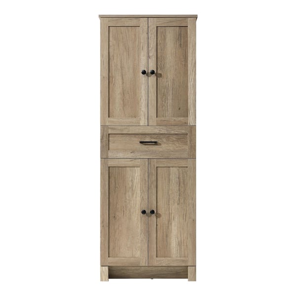 24 in. W x 18 in. D x 65 in. H Beige Freestanding Linen Cabinet in Natural Oak