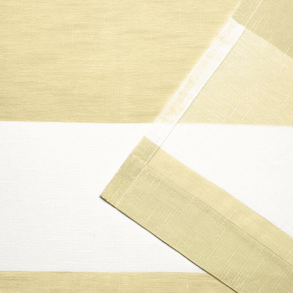Yellow and White Striped Sheer Linen Rod Pocket Curtain Panels, 50" x 84"