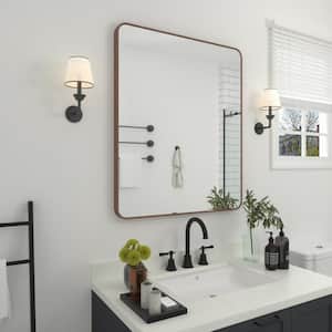 30 in. W x 36 in. H Rectangular Framed Wall Bathroom Vanity Mirror in Walnut