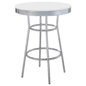 41.75 Round Gloss White Metal Top Bar Table with Metal Frame (Seats-4)