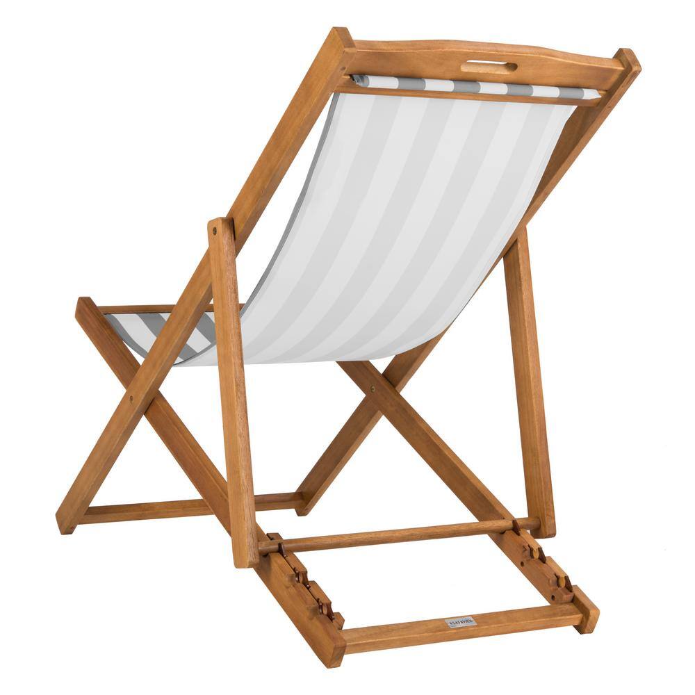 Loren Natural Teak and Grey Stripe Foldable Sling Chair Set