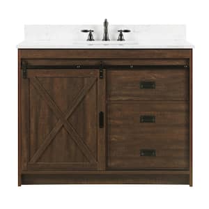 Rafter 42 in. W x 22 in. D Bath Vanity in Rustic Brown with Carrara White Engineered Stone Vanity Top with White Sink