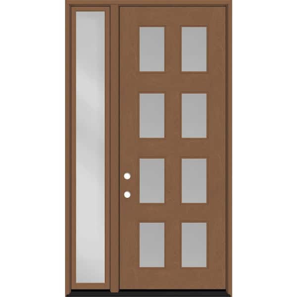 Steves & Sons Regency 49 in. x 96 in. 8L Modern Clear Glass RHIS AutumnWheat Stain Fiberglass Prehung Front Door w/Clear10in.SL 4-9/16