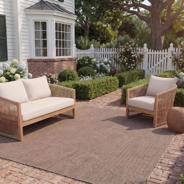 Courtyard Brown/Beige 8 ft. x 11 ft. Geometric Indoor/Outdoor Patio  Area Rug