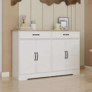 White Wood 48 in. Kitchen Island with Drawers, Farmhouse Buffet Cabinet Storage Sideboard for Dining Living Room Kitchen