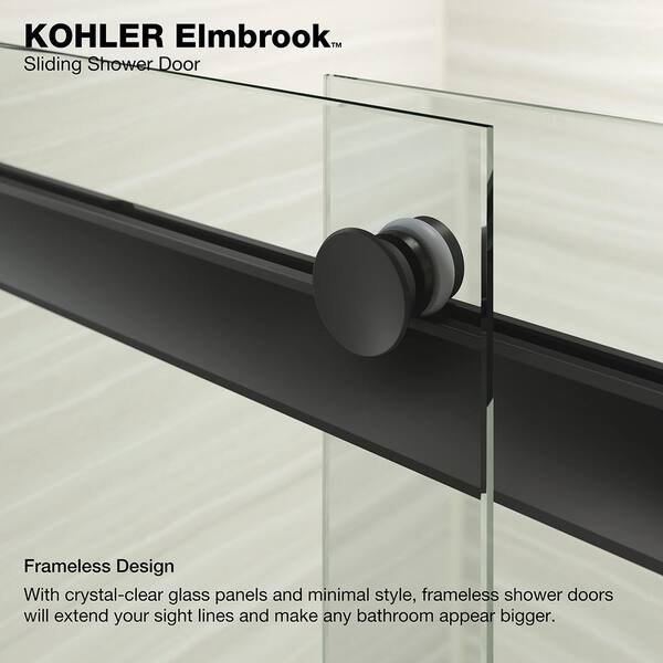 KOHLER Elmbrook 44-48 in. W x 74 in. H Sliding Frameless Shower Door in Matte Black with Crystal Clear Glass