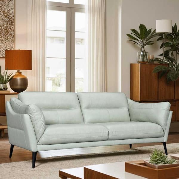 Armen Living Franz 87 in. Slope Arm Leather Rectangle Sofa in. Mint