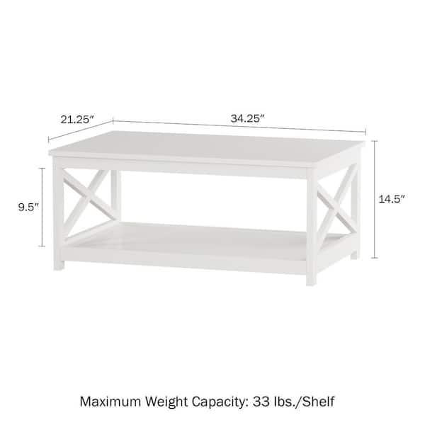Lavish Home 34.25 in. White Wood Coffee Table with X-Design