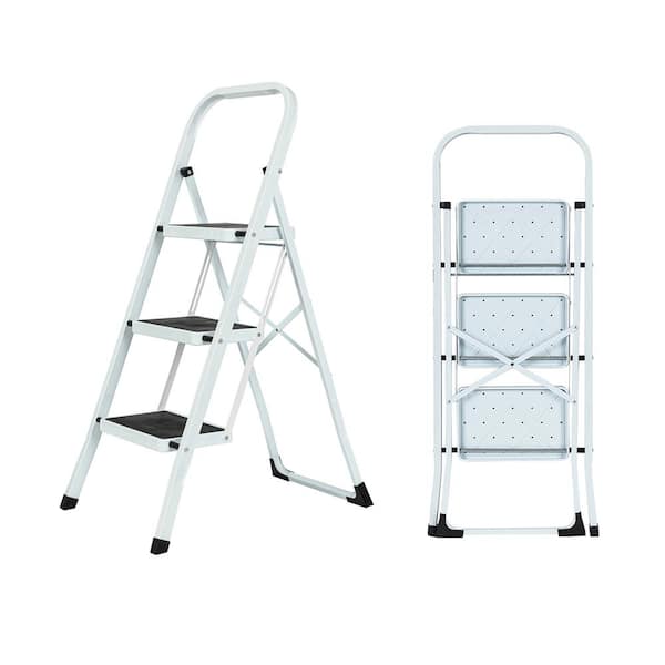 Kahomvis Folding Step Stool, 3 Step Metal Step Ladder (8.5 ft. Reach), 330 lb. Load Capacity Type IA Duty Rating