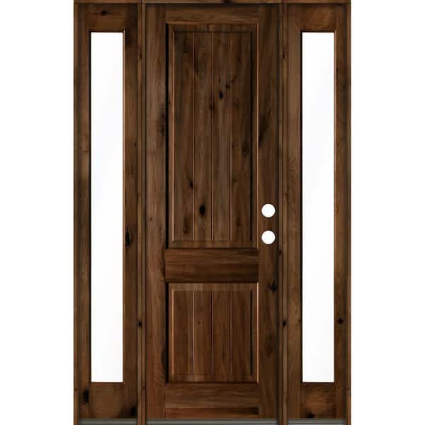 Krosswood Doors 58 in. x 96 in. Rustic Alder Square Provincial Stained Wood with V-Groove Left Hand Single Prehung Front Door