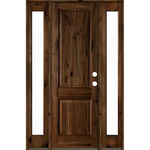 60 in. x 96 in. Rustic Alder Square Provincial Stained Wood with V-Groove Left Hand Single Prehung Front Door