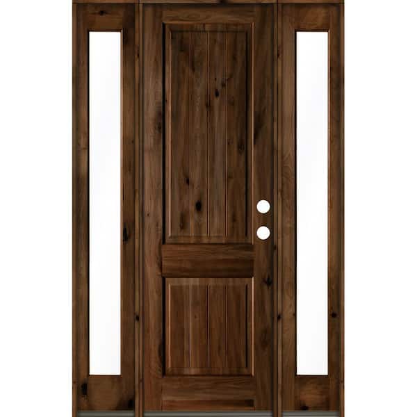 Krosswood Doors 60 in. x 96 in. Rustic Alder Square Provincial Stained Wood with V-Groove Left Hand Single Prehung Front Door