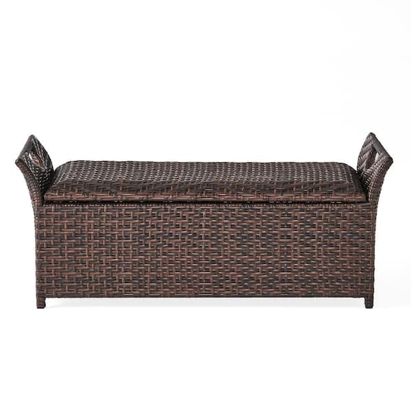 COOLSHARK 120 Gal. Wicker Outdoor Storage Bench Patio Rattan Deck Box, Storage Bench for Pool, Balcony, Yard, Garden Brown