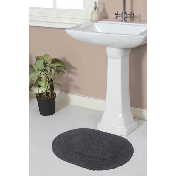 HOME WEAVERS INC Double Ruffle Collection 100% Cotton Bath Rugs Set, 17x24 Rectangle, Gray