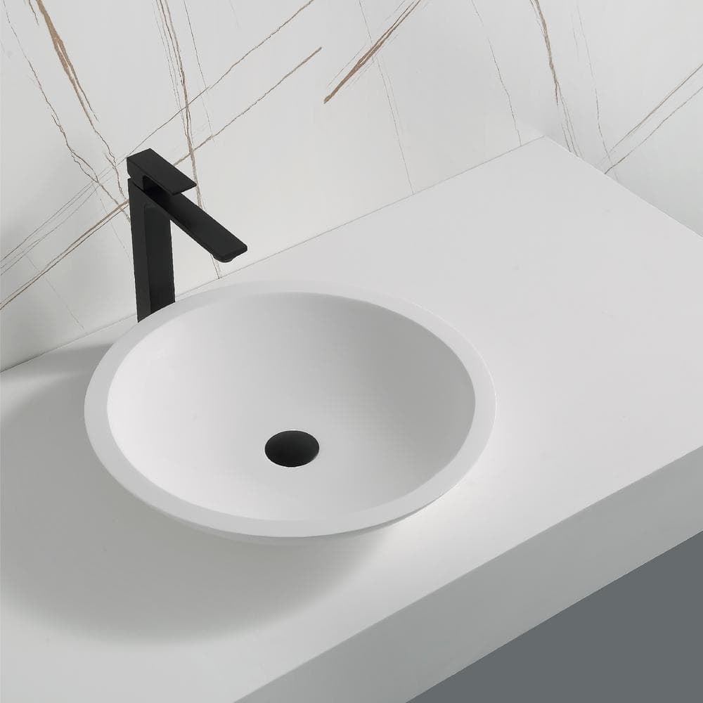 Matte White Acrylic Round Above-Counter Vessel Sink, 19.25"
