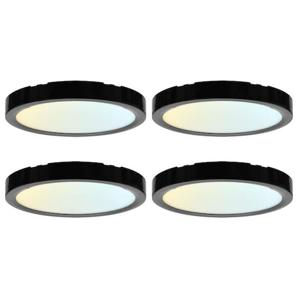 Black Outdoor Integrated LED 5 In. Flush Mount Ceiling Light, 5CCT, 820LM, 110° Beam, 10W, Dimmable, UL Listed 4 Pack