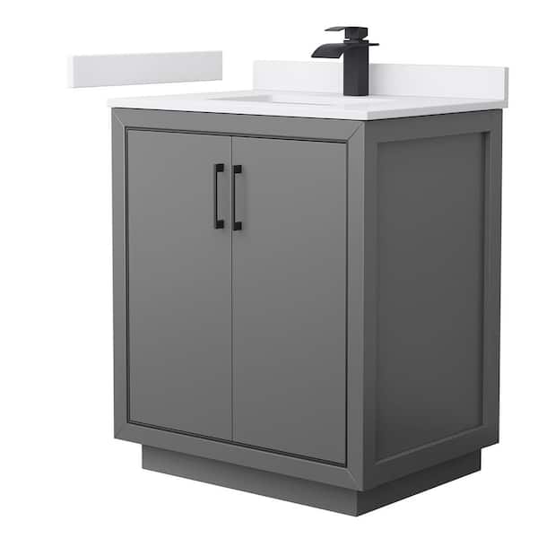 Wyndham Collection Icon 30 in. W x 22 in. D x 35 in. H Single Bath Vanity in Dark Gray with White Cultured Marble Top