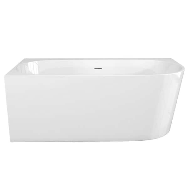 59 in. x 29.53 in. Freestanding Soaking Tub Left Corner Acrylic Back-to-Wall Walkin Bathtub with Center Drain in White